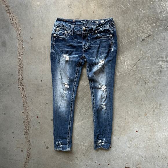 Miss Me Signature Ankle Skinny Jeans Women's 29 Blue Distressed Denim Pants - Picture 1 of 10